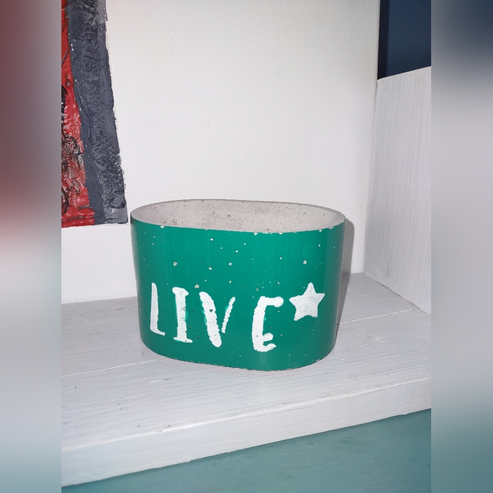 Concrete Vessel Oval Succulents Pot Teal
